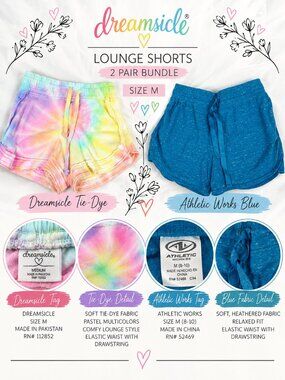 Dreamsicle Womens Medium Rainbow Pastel Tie Dye Sweat Shorts Lounge Pajamas M